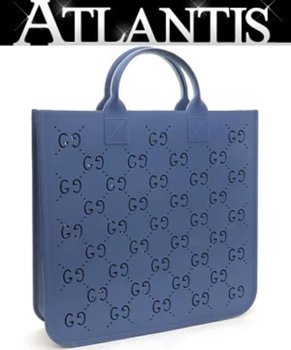 Gucci blue GG cutout rubber tote bag all over perforated monogram